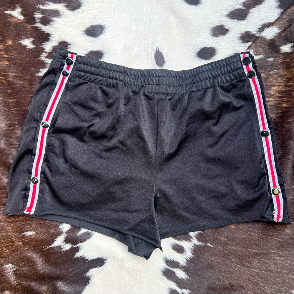reworked athletic black red striped stretchy workout casual athleisure shorts